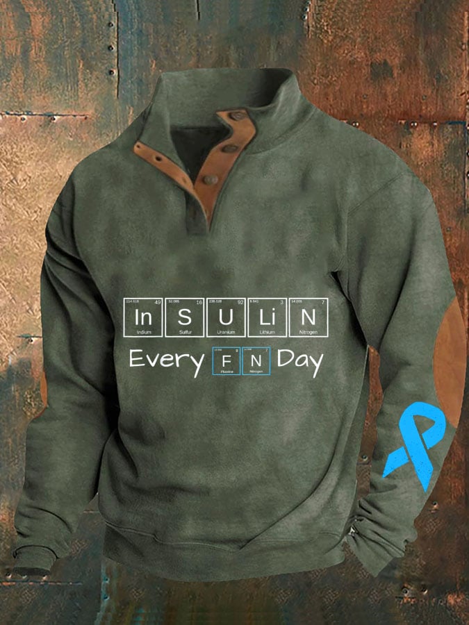 Men's Funny Diabetes Awareness Insulin Every Fn Day T1d Print Button Casual Long Sleeve Sweatshirt