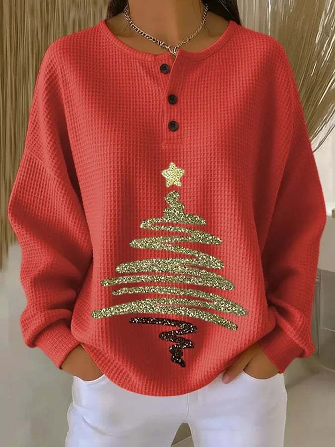 Women's Retro Christmas Tree Print Long Sleeve Sweatshirt