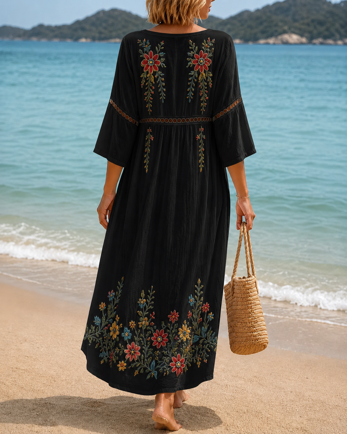 Women's Vacation Linen Boho Floral Print V-Neck Short Sleeve Maxi Dress