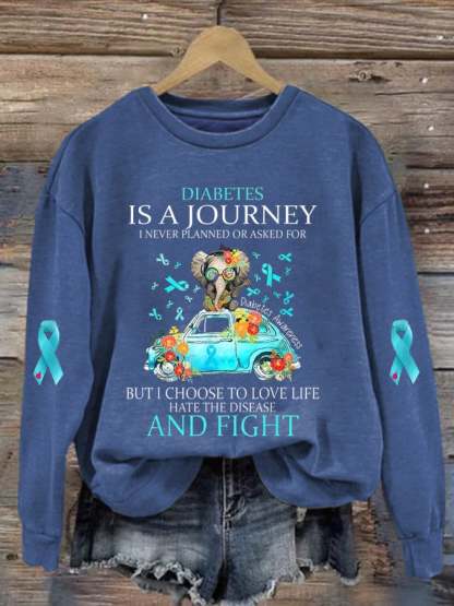 Women's Diabetes Is A Journey I Never Planned Print Round Neck Sweatshirt