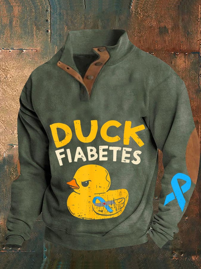 Men's Funny Diabetes Awareness I Duck Fiabetes I Cool Rubber Duck Print Button Casual Long Sleeve Sweatshirt