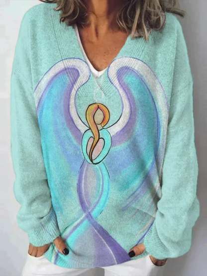 Women's Diabetes Awareness V-neck Knitted Sweater