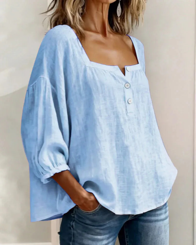 Pink Square-Neck Half-Button Shirt