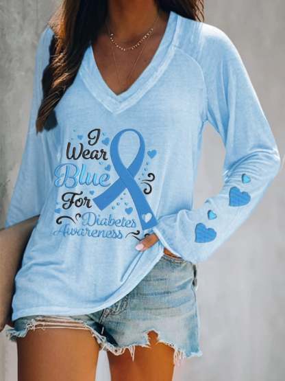 Women's I Wear Blue For Diabetes Awareness Printed T-Shirt