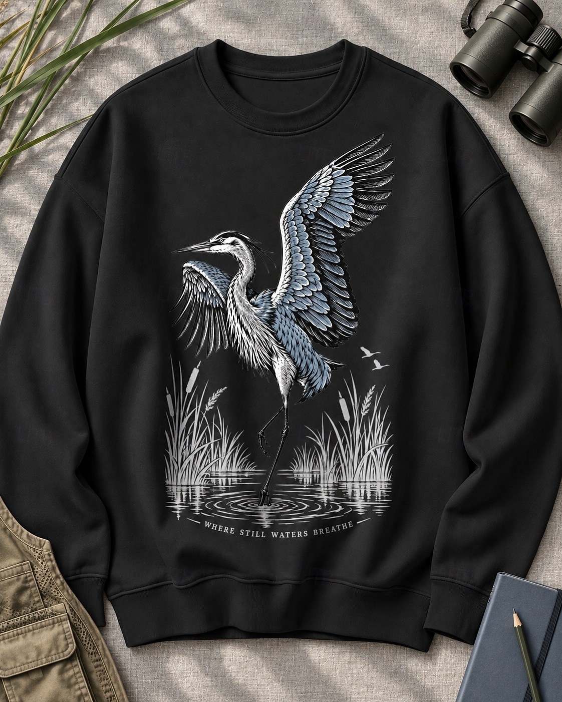 Great Blue Heron Water Reflection Wetland Bird Watching Sweatshirt 2026 - $56.99 –P1