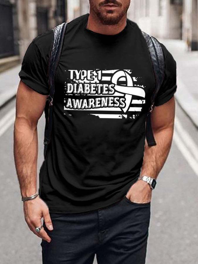 Men's Type-1 Diabetes Awareness Flag Print Casual Tee