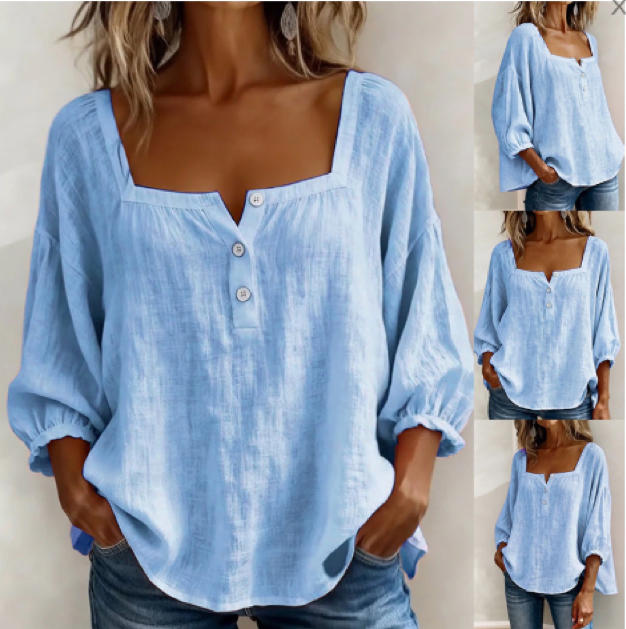 Pink Square-Neck Half-Button Shirt