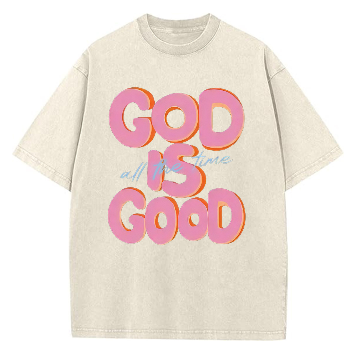 God Is Good All The Time Pattern  Washed Distressed Crew Neck T-Shirt