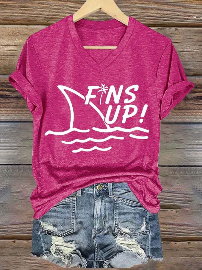 Women's V-neck short-sleeved printed T-shirt