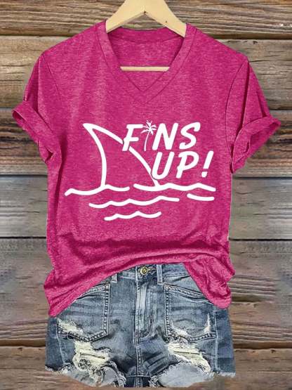 Women's V-neck short-sleeved printed T-shirt