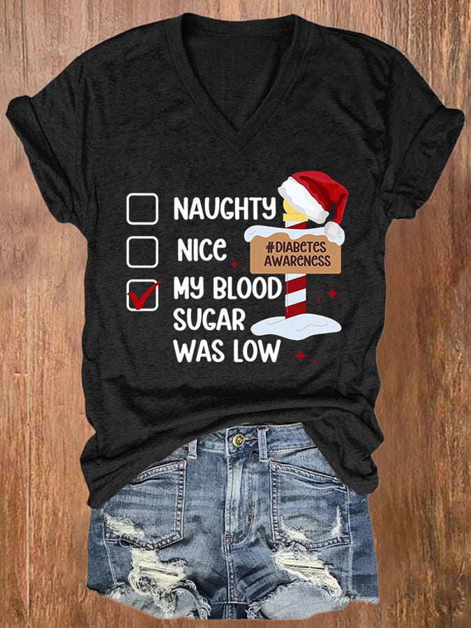 Women's Casual Diabetes Awareness Printed Short Sleeve T-Shirt