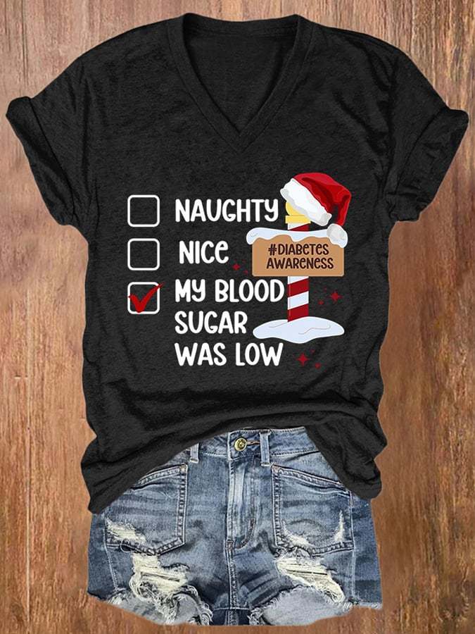 Women's Casual Diabetes Awareness Printed Short Sleeve T-Shirt