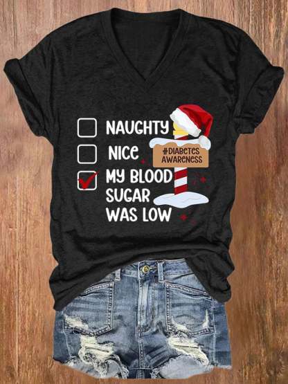 Women's Casual Diabetes Awareness Printed Short Sleeve T-Shirt