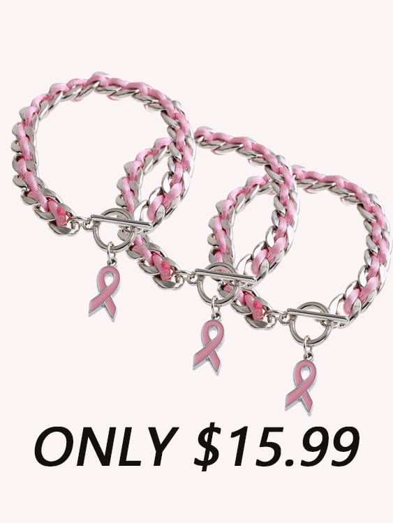 Braided Pink Ribbon Bracelet(three pairs)