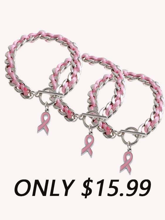 Braided Pink Ribbon Bracelet(three pairs)