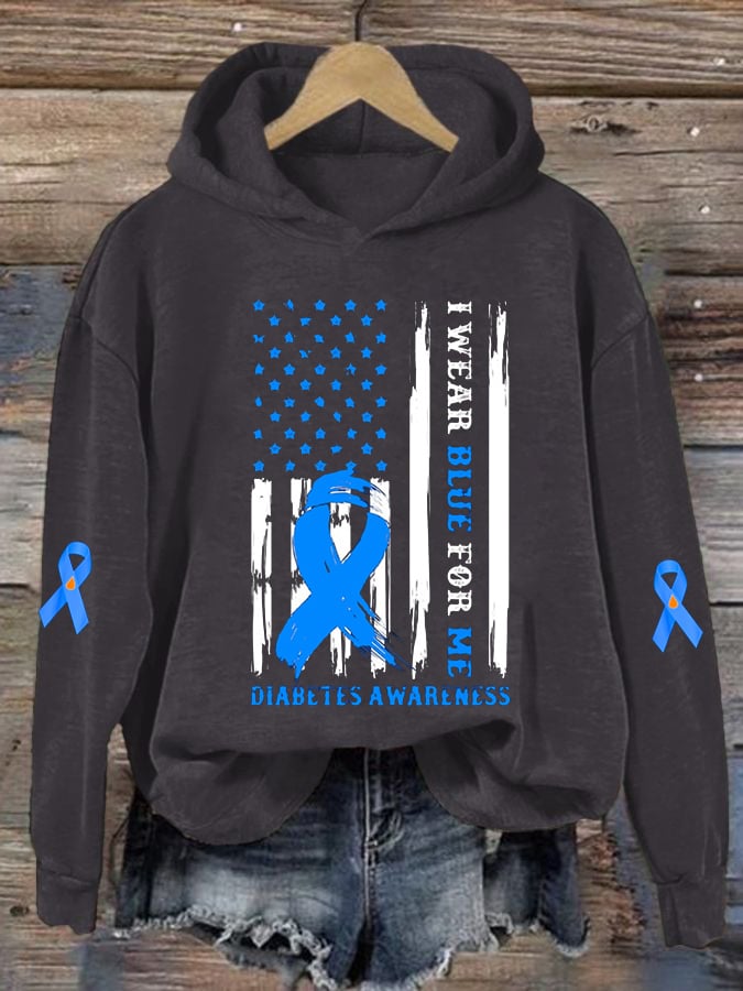 Women'S I Wear Blue For Me Diabetes Awareness Print Casual Hoodie