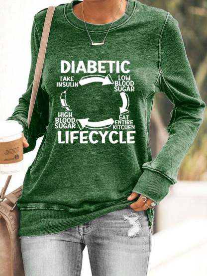 Women's Diabetic Life Cycle Diabetes Support Awareness Print Casual Sweatshirt