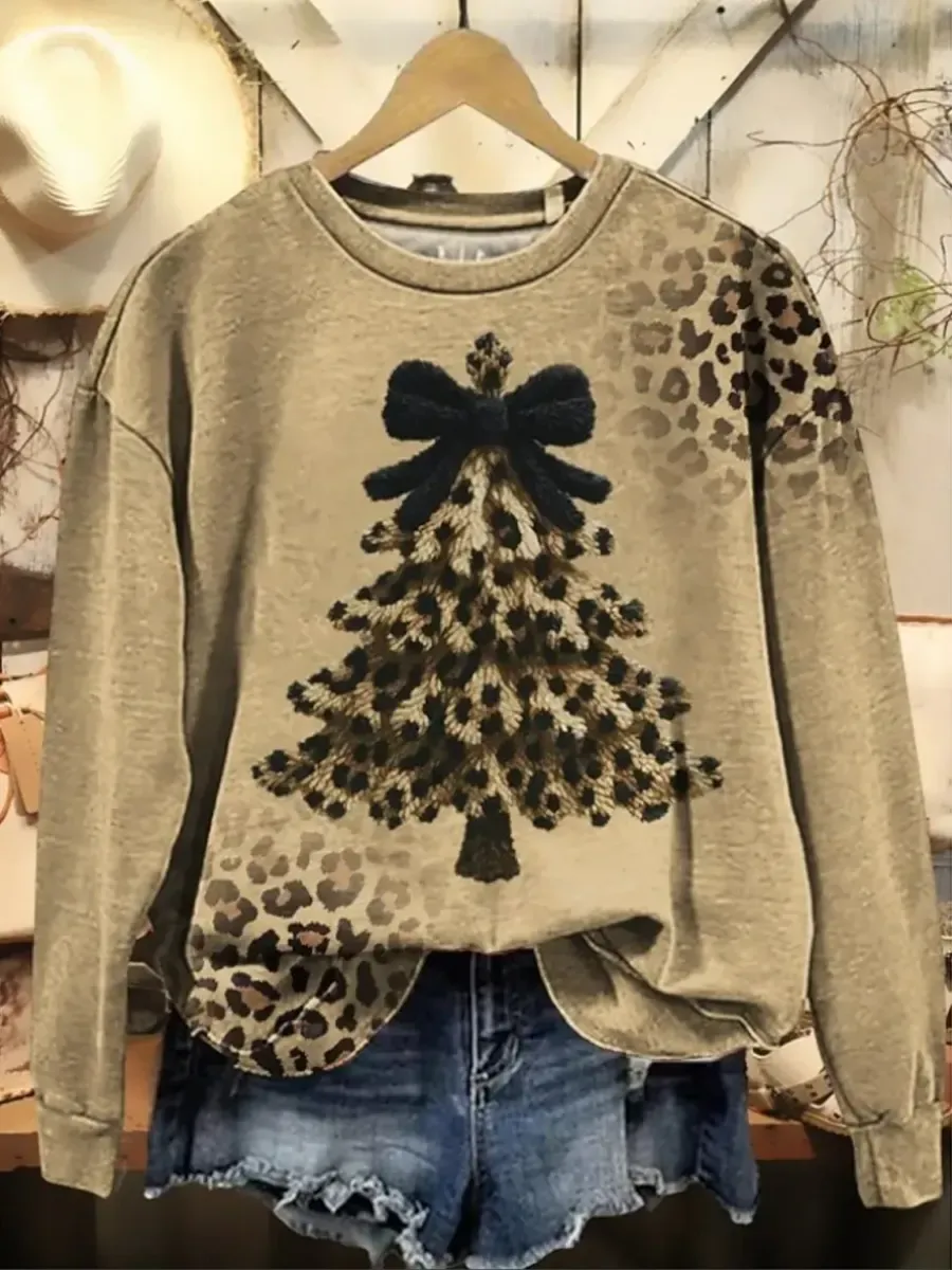 Christmas Tree Pattern Art Print Casual Cotton Sweatshirt