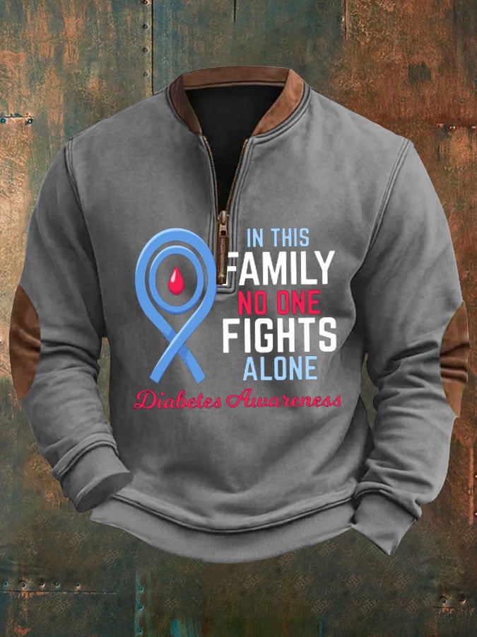 Men's No One Fight Alone Diabetes Awareness Casual Pullover
