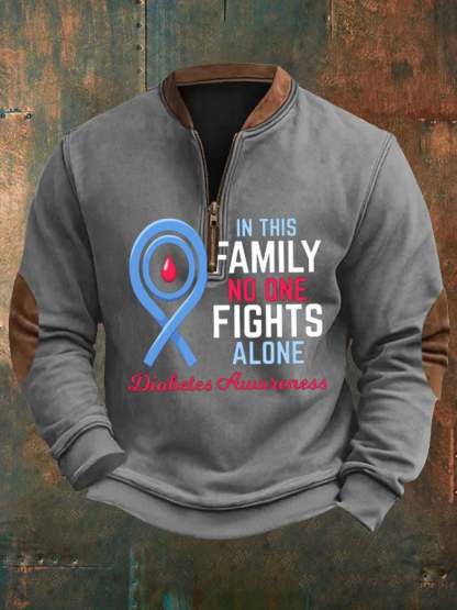 Men's No One Fight Alone Diabetes Awareness Casual Pullover