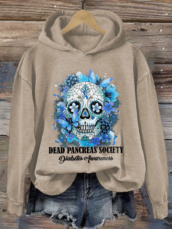 Women's Dead Pancreas Society Diabetes Awareness Print Casual Hoodie