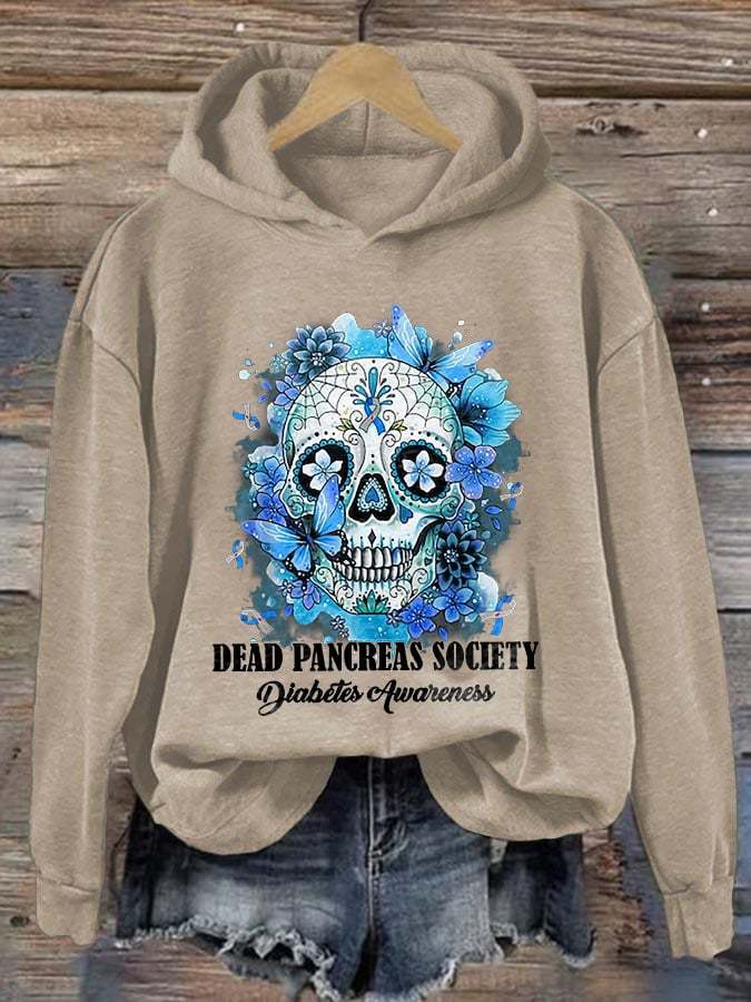 Women's Dead Pancreas Society Diabetes Awareness Print Casual Hoodie