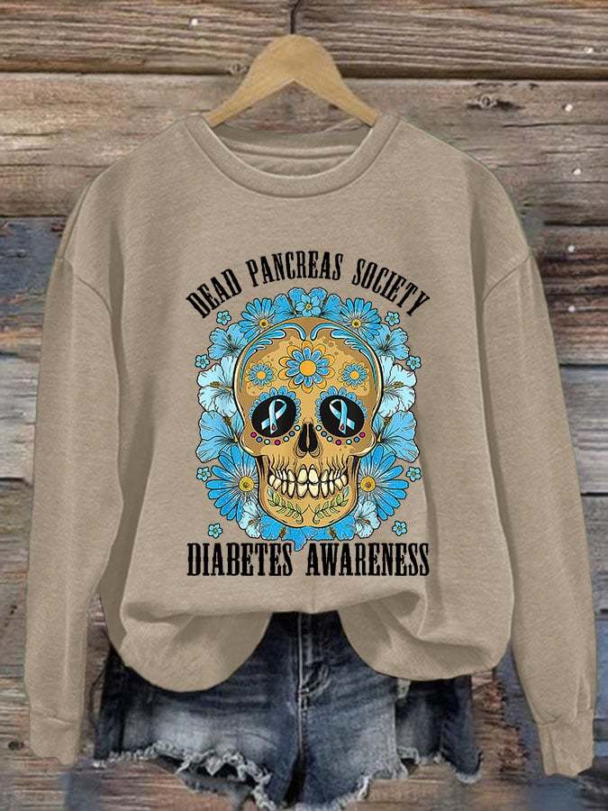Women's Casual Diabetes Awareness Printed Long Sleeve Sweatshirt