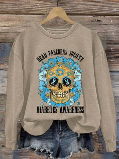 Women's Casual Diabetes Awareness Printed Long Sleeve Sweatshirt