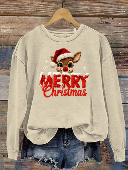 Women's Merry Christmas And Elk Knitting Crochet Pattern Neck Sweatshirt