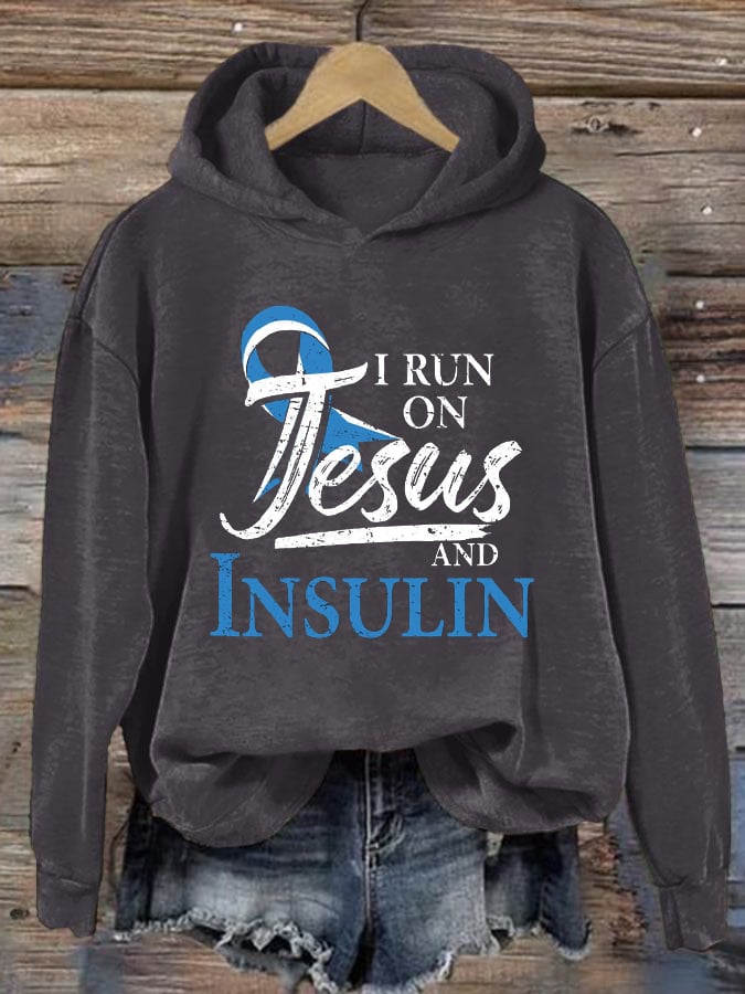 Women's I Run On Jesus And Insulin Printed Casual Hoodie