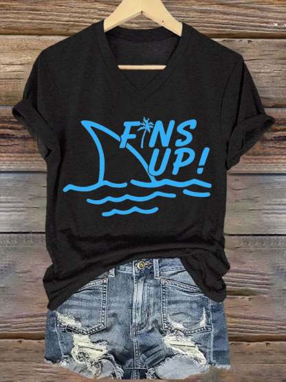 Women's V-neck short-sleeved printed T-shirt