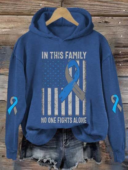 Women's In This Family No One Fight Alone Diabetes Awareness Print Casual Hoodie