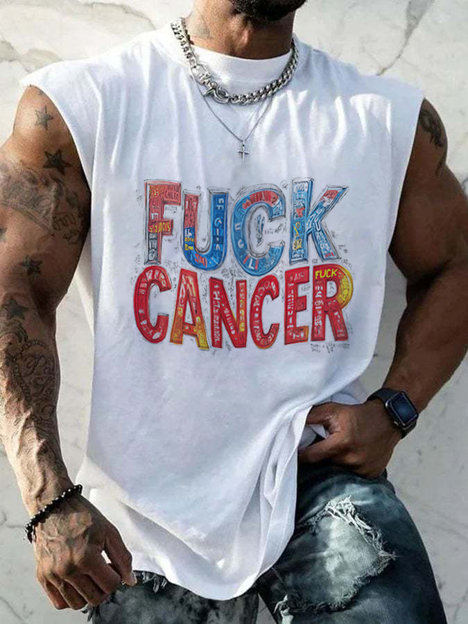 Men's Casual Hey Cancer Fuck You Printed Tank Top