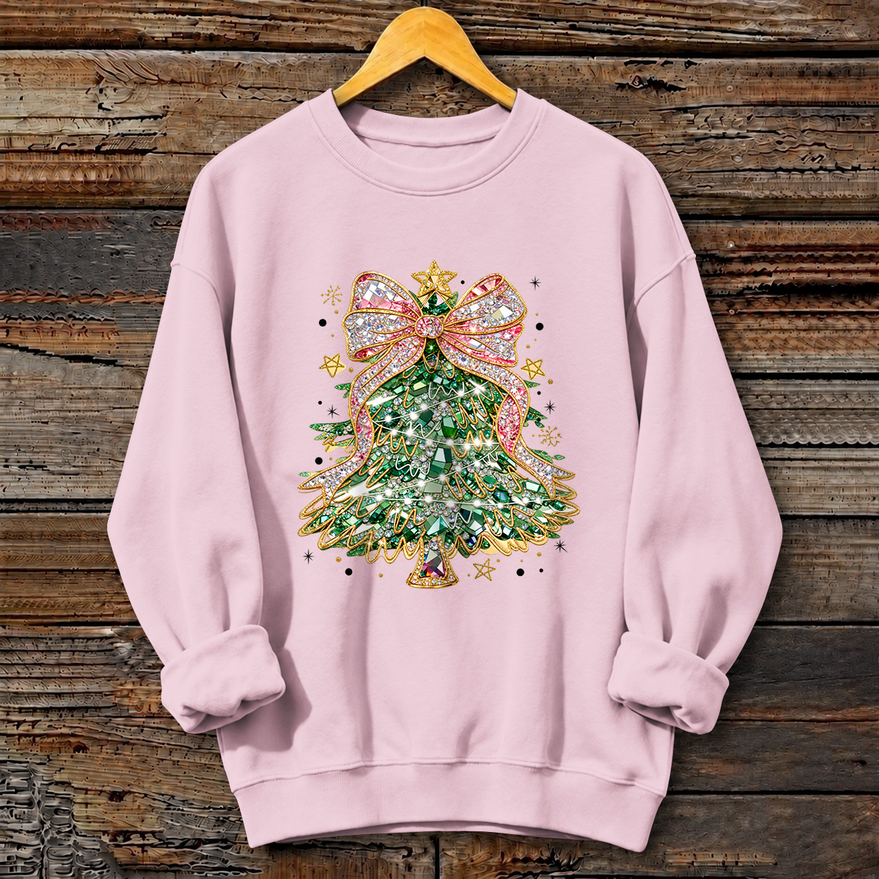 Christmas Tree Bow Print Crewneck Sweatshirt
