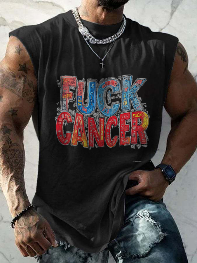 Men's Casual Hey Cancer Fuck You Printed Tank Top