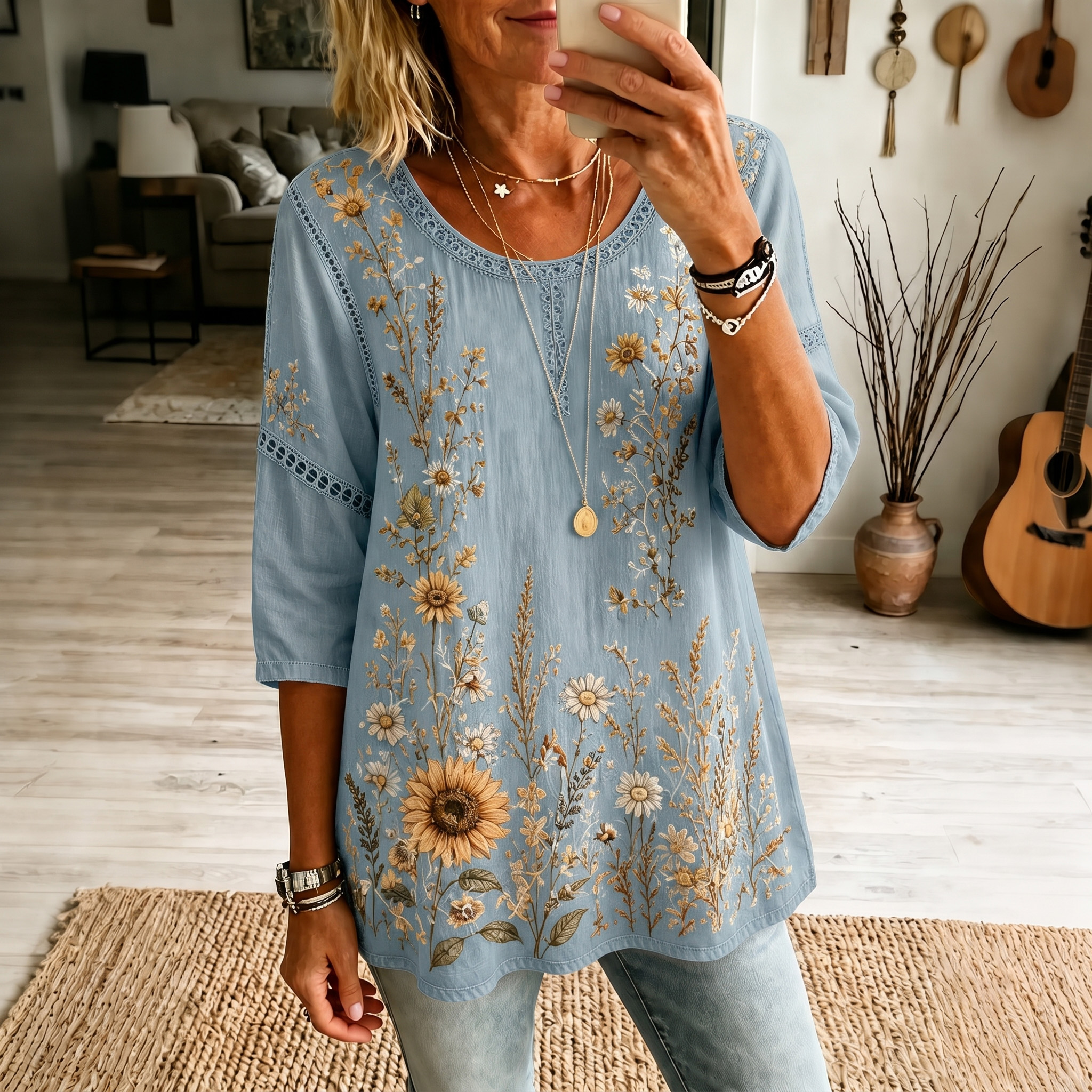 Retro Boho Forlal Print Blouse