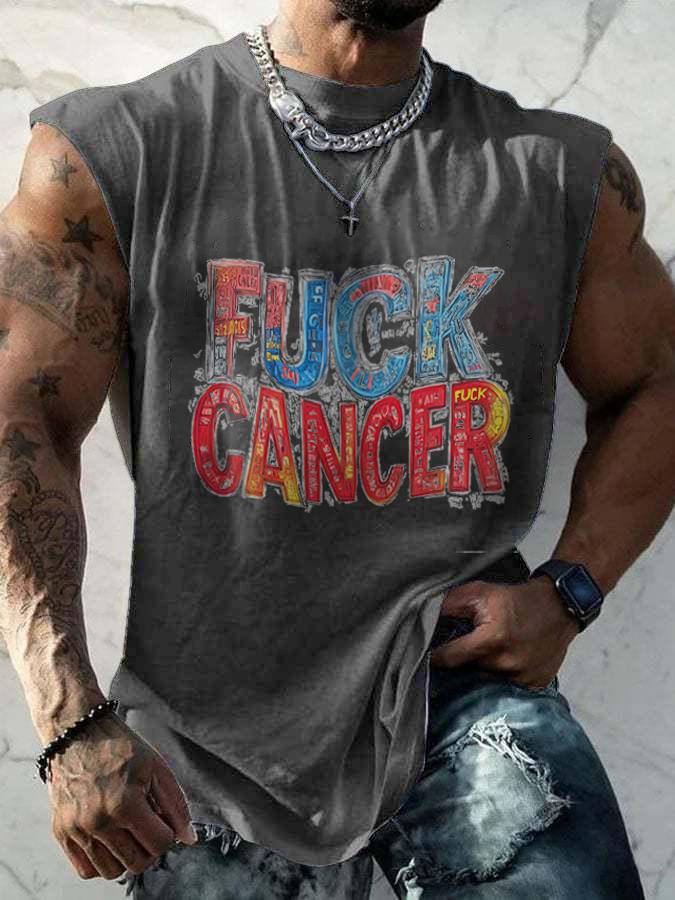 Men's Casual Hey Cancer Fuck You Printed Tank Top