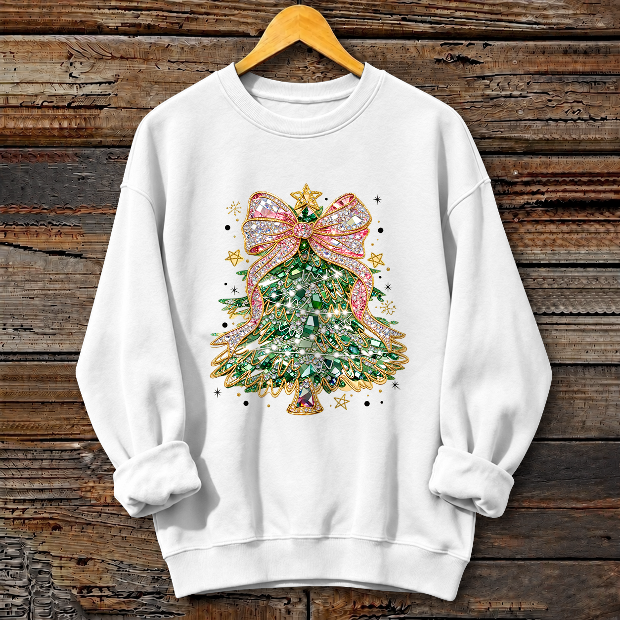 Christmas Tree Bow Print Crewneck Sweatshirt