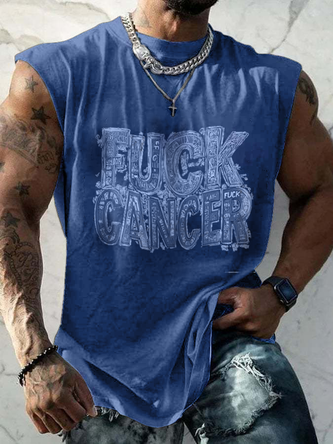 Men's Casual Hey Cancer Fuck You Printed Tank Top