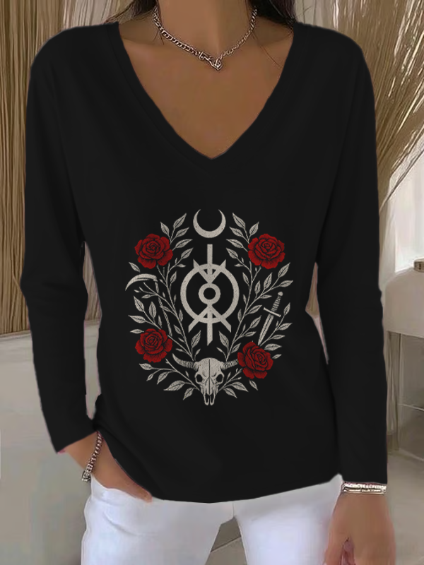 Women's Breast Cancer Hummingbird Print Striped Fabric Casual V-Neck T