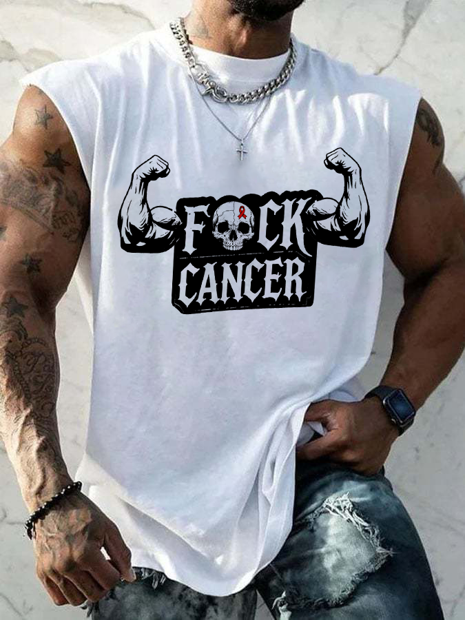 Men's Casual Hey Cancer Fuck You Printed Tank Top