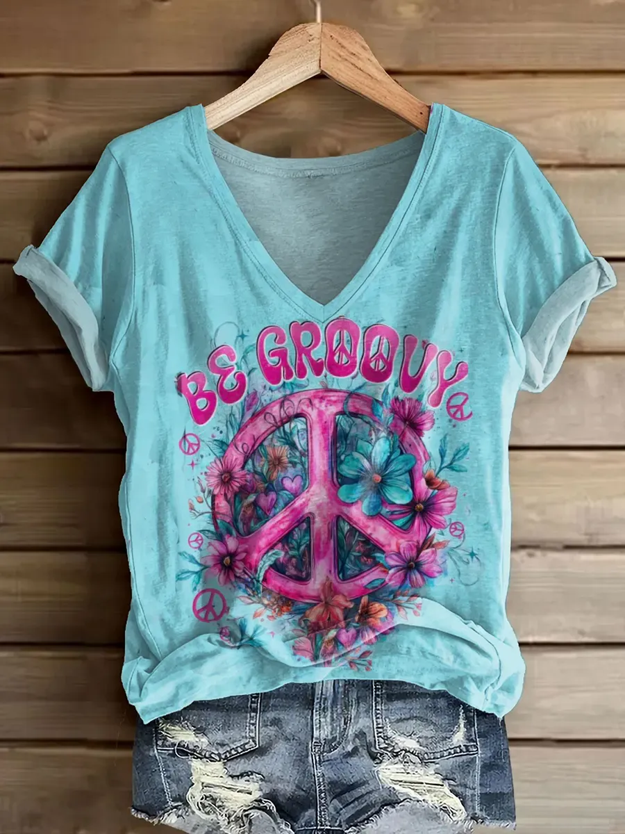 Women's Floral Hippie Pattern Art Print V-neck Short Sleeve
