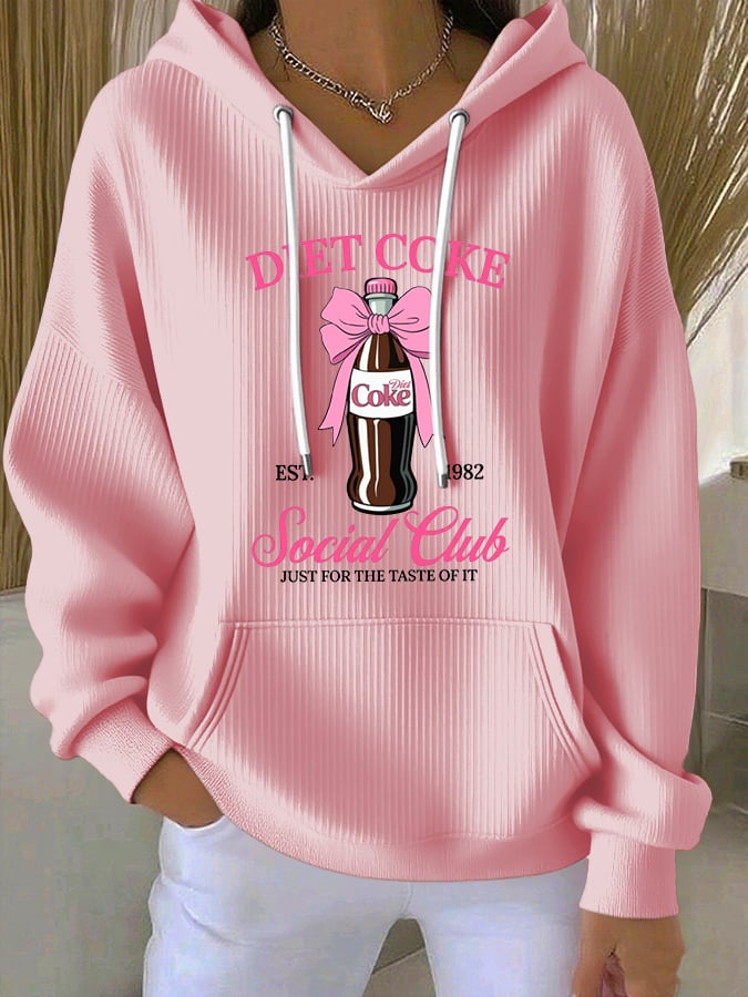 Women's Pink Print Casual Hooded Sweatshirt