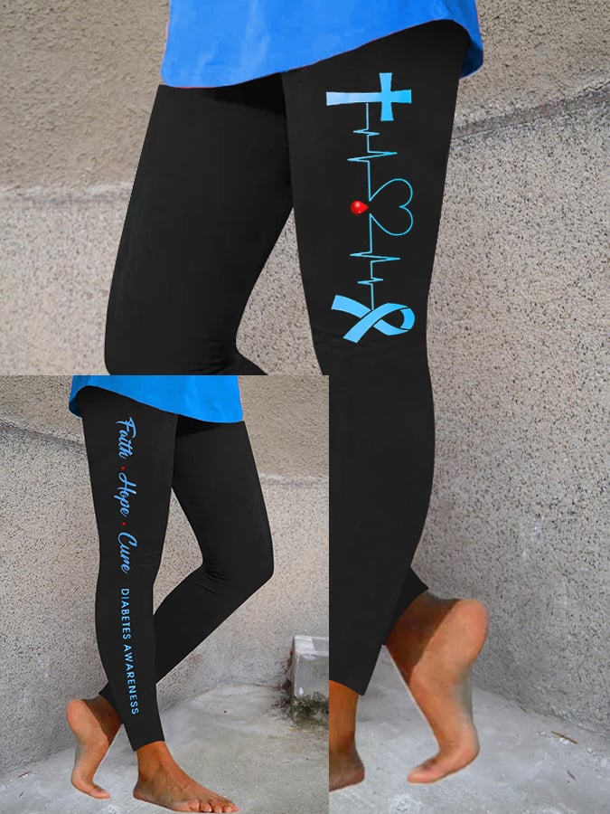 Women's Faith Hope Cure Diabetes Awareness Print Leggings