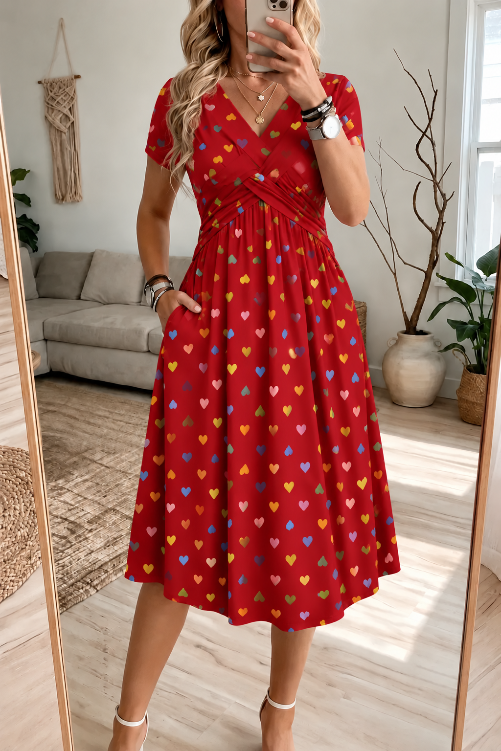 Women's V-Neck Floral Print Dress with Twist Waist