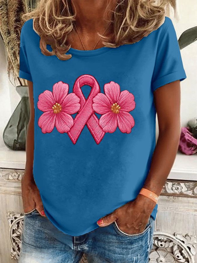 Women's Breast Cancer Awareness Print Crew Neck T-Shirt