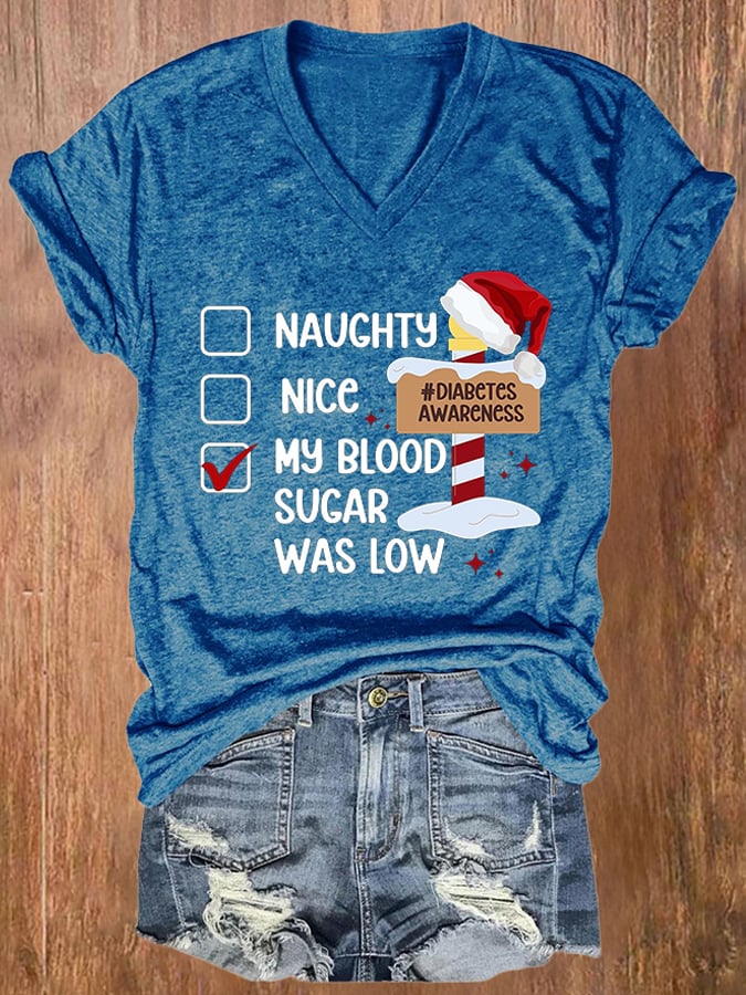 Women's Casual Diabetes Awareness Printed Short Sleeve T-Shirt