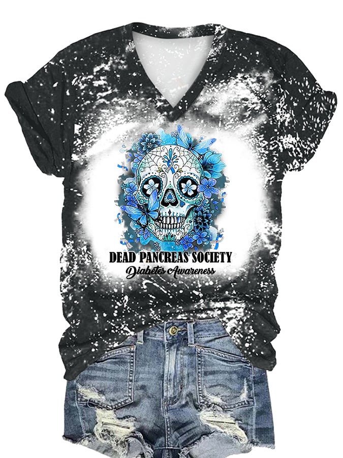 Women's Dead Pancreas Society Diabetes Awareness Print Casual T-Shirt