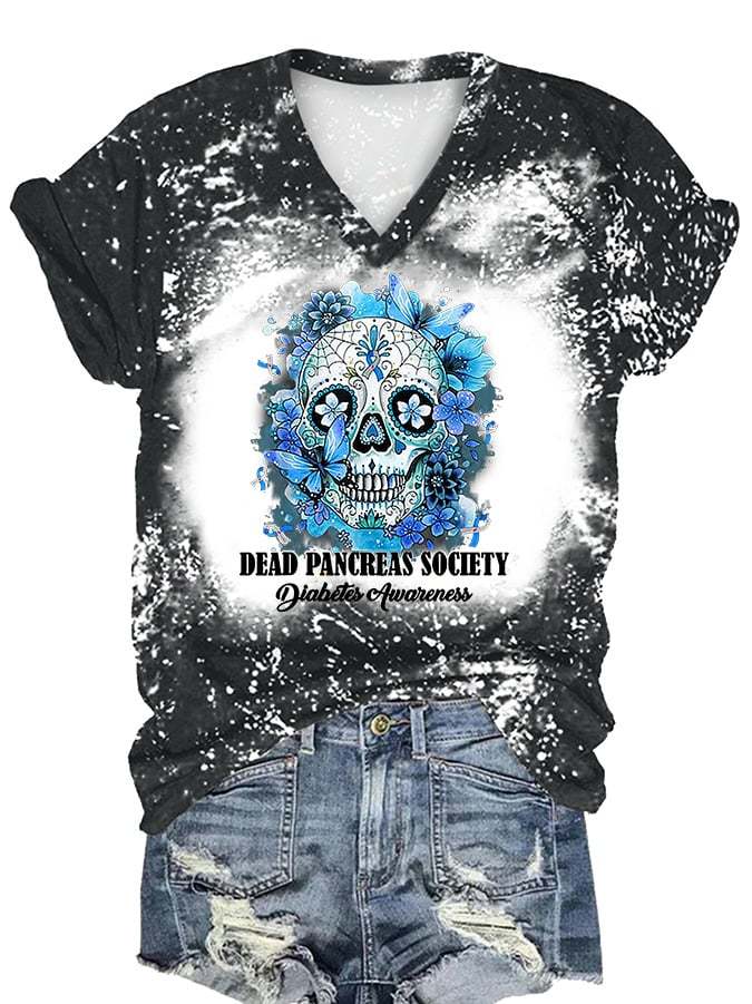 Women's Dead Pancreas Society Diabetes Awareness Print Casual T-Shirt