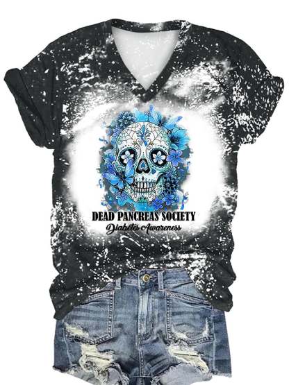 Women's Dead Pancreas Society Diabetes Awareness Print Casual T-Shirt